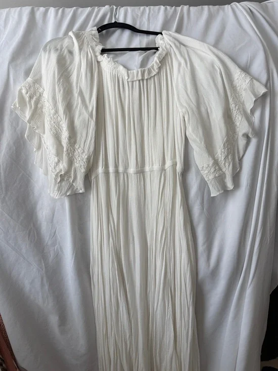 Free People White Flowy Tie-Neck Midi Dress - Picture 6 of 6